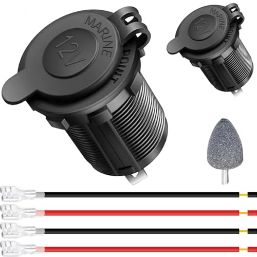 DAOKAI Enchufe del encendedor de cigarrillos, DC 12V toma de corriente del coche de repuesto, adaptador de toma de corriente a prueba de agua con mazo de cables - 2pcs