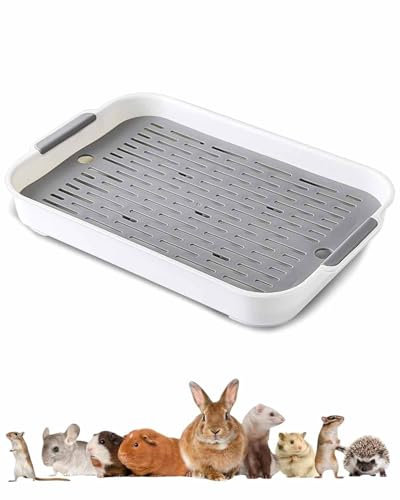 Bac à litière pour Lapin, Conception à Double Couche Anti - Débordement Petit Animal Toilette avec Grille, Entraîneur de Propreté pour Hamster, Chinchilla, Cochon d'Inde et Furet, Utilisation en Cage