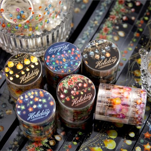 Arpaper Scrapbook Zubehör Stickers Set,12 Rolls PET Holiday Lights Washi Tape Aesthetic Sticker Decorative for Bullet Journal Zubehör,Journaling,Photo Album,Mobile Phone,DIY(Holiday Lights Series)