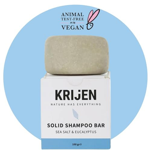 Krijen Veganes Festes Shampoo mit Ringelblumenöl, Eukalyptusöl, Zitronengrasöl & Meersalz 100 g | Volumen für fettiges, schlaffes Haar | Wirkt bei hartem Wasser & mit Provitamin B5