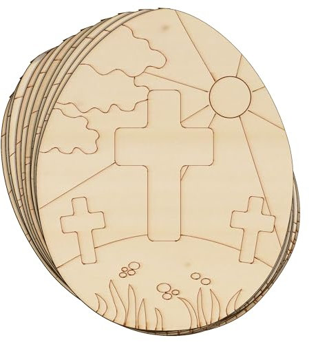 Ostereier aus Holz, Kreuzigungsdesign, Bastelform, 3 mm, 3 mm, drei Kreuze (10 x 8 cm, ohne Loch), 10 Stück
