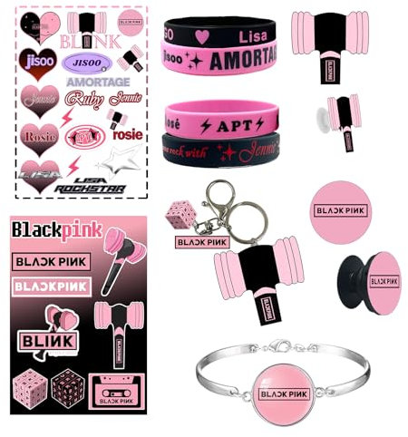 Tulufanskrr Blackpink Kit cadeau pour fans de Blink, merch Kpop, cadeau pour porte-clés, bracelets en silicone, support de téléphone portable