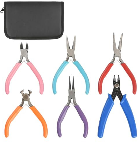BATINO Lot de 6 pinces à bijoux comprenant une pince à bec, une pince coudée, une pince ronde, une pince coupante latérale, une petite pince coupante, une pince coupante, une pince à chaîne pour la