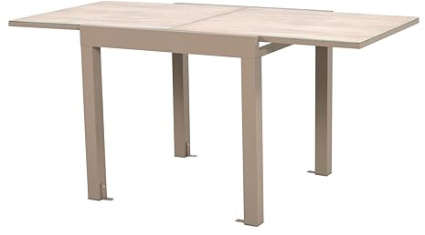 HOME DECO FACTORY - HDO7457 - Table Extensible Rectangulaire pour Extérieur - Idéale pour Repas en Famille ou Entre Amis - Passe de 80X80 cm à 80X160 cm - en Verre Trempé et Métal - Couleur : Gris