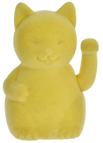 MIJOMA Winkefigur Dekofigur mit Flock-Beschichtung – Farbige Wackelhand-Figur mit Bewegung – Dekoratives Wohnaccessoire für modernes Interior Design (Gelb, Winkekatze - 17cm)