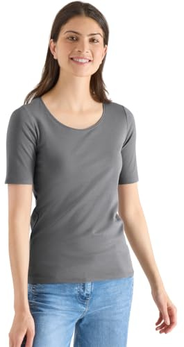 Cecil Basic T-Shirt mit Rundhals in Unifarbe Graphite Light Grey M