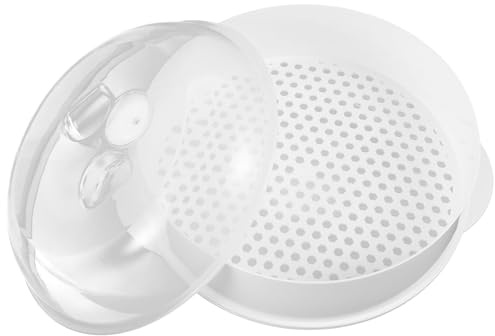 Plástico Vaporera Redonda y Cesta con Tapa para Microondas | Recipiente de Conservación Blanco, Cubierta Superior Visible Transparente, Uso en Cocina al Vapor Varios estilos