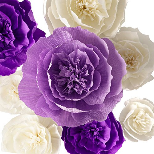 KEY SPRING Papierblumendekorationen Krepppapier Künstliche Blumen Riesen Papierblumen Handgefertigte Blumen (Lila, Beige, Lavendel, 8 Stück) für Hochzeit, Brautparty, Kinderzimmer Wanddekoration