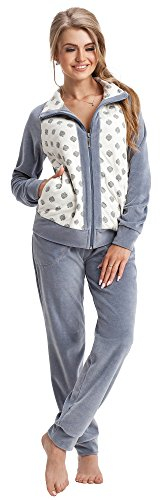 LEVERIE Tuta da Ginnastica Donna a due pezzi giacca e pantaloni in cotone,grigio/bianco, L
