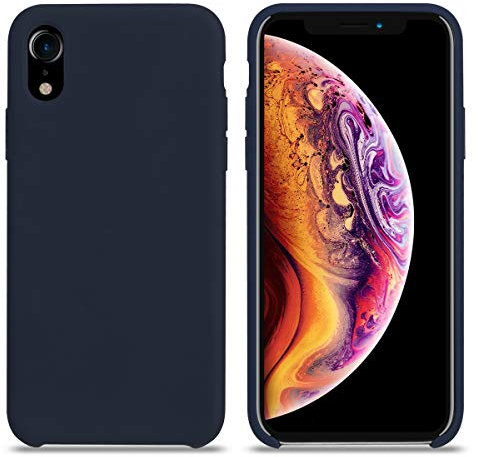 Coque iPhone XR, Silicone Liquide Fine Originale Étui Ultra Slim Gel Antichoc Protection Coque Silicone iPhone XR avec Tissu Microfibre Coussin Coveri pour Apple iPhone XR (XR 6.1'', Bleu Nuit)