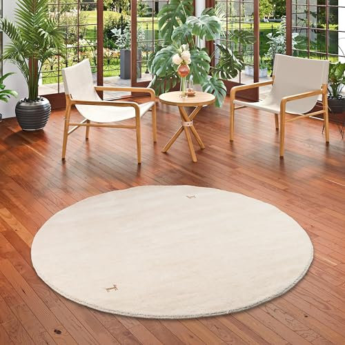 Pergamon Natur Teppich Indo Nepal Gabbeh Shiva Beige Rund in 3 Größen