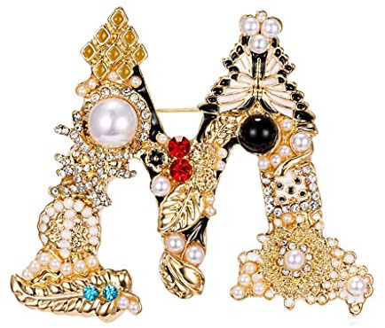 Barock-Brosche mit Perlen und Strass, englische Buchstaben, bunte Kristalle, Anstecknadel, Alphabet-Brosche für Damen, Modeschmuck, Größe M