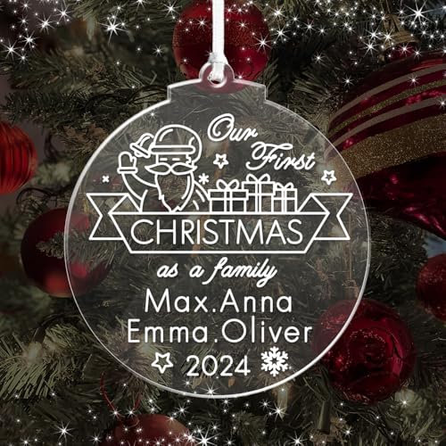 howson london Personalised Christmas Decorations Engraved Custom Xmas Tree Baubles Acrylic Ornaments Santa Gift for Family Baby Home Girls Babies Mom with Any Name at 2025(Round Design2)