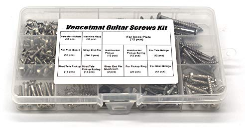 Vencetmat Gitarren-Schrauben-Set, Gitarrenbauer-Teile-Set für Tele/Strat/SQ, Schalter, Tuner, Maschinenkopf, Halsplatte, Schlagbrett, Gitarrengurt-Endstifte, Gitarre DIY Kit (metrisch, Chrom)