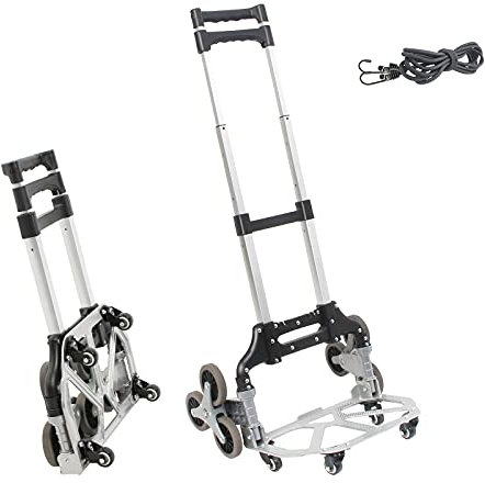 Todeco Sackkarre, zusammenklappbar, leicht, aus Aluminium, mit 10 Rädern, zusammenklappbar, mit Dehnseilen, Höhenverstellung, 4 x 4 Universalräder, Transportwagen, Traglast 80 kg