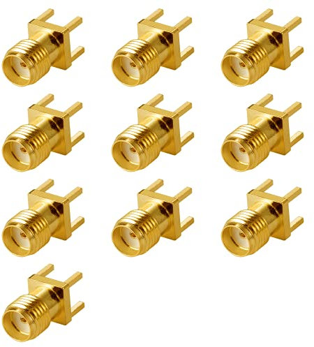 Vecys 10PCS SMA Weiblich Buchsenstecker SMA Weiblich PCB Panel Randmontage Stecker mit 4 Pins Stand Straight Connector