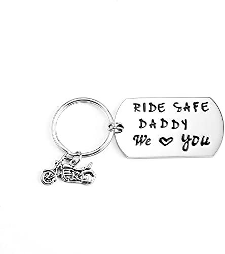 SUNSH Schlüsselanhänger mit Aufschrift „Ride Safe Daddy We Love You“ für Herren, Vater, cooler Motorradfahrer, Geschenk für Tochter / Sohn