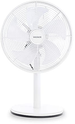 VASNER Ventury T – ventilador de mesa metálico silencioso, pequeño & oscilante, bajo consumo & 3 velocidades (Blanco)