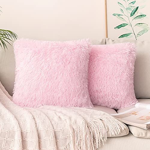 MIULEE 2er Set Kissenbezüge Künstlich Pelz Sofakissen Dekorative Dekokissen Kuschelkissen Plüschkissen Kuschelig Couchkissen Superweich Kissen Flauschig Kissenbezug für Sofa 50x50 cm Hellrosa