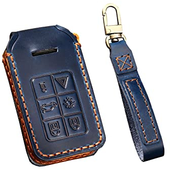 HIBEYO Autoschlüssel Hülle Passt für Volvo Leder Schlüsselbox Schlüsselhülle Schutzhülle Cover für Volvo S40 S60 S80 S90 V40 V50 V70 XC40 XC90 Keyless SchlüsselGehäuse Funkschlüssel-6 Tasten Blau