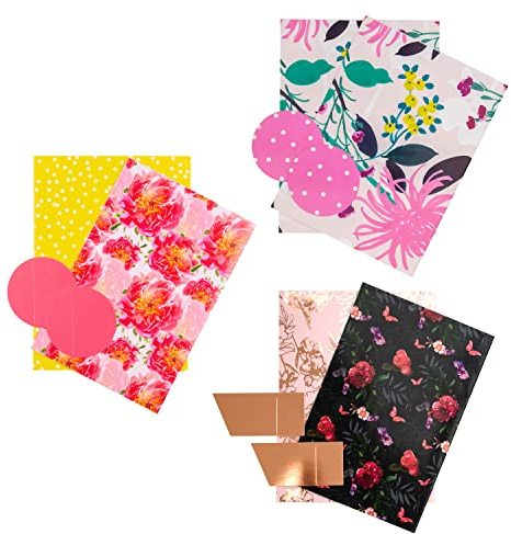 Hallmark Geschenkpapier und Etiketten-Set für mehrere Anlässe, 2 Papierbögen und 2 Geschenkanhänger in Blumen-Designs