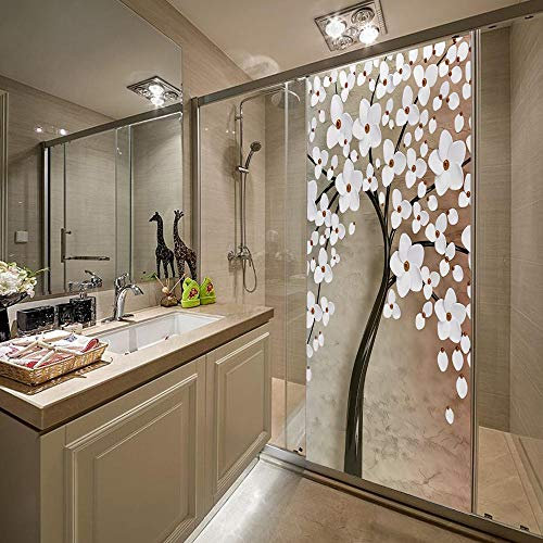 LuSeven stickers porte de douche Arbres blancs artistiques 77x200cm(30.31 inches x 78.74 inches) Poster 3D pour Cuisine Salon Chambre Salle Bain Papier Peint Autocollants