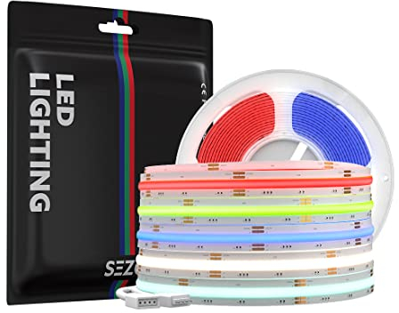 SEZO FCOB RGB LED Streifen COB RGB Flexible Hohe Dichte LED Strip 5M 840LED/M 16W/M DC24V 10mm Breite Multicolor IP30 Nicht-Wasserdicht für Schlafzimmer Küche TV Party DIY Heimdekoration