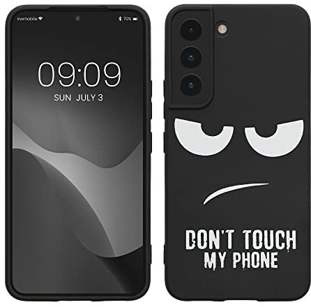 kwmobile Cover Compatibile con Samsung Galaxy S22 - Custodia in Silicone TPU - Cover Protettiva Soft Case - Don't touch my phone bianco/nero