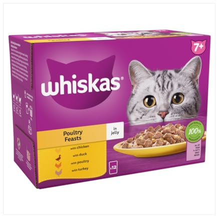 Whiskas Senior 7+ Poultry Feasts Wet Cat Food Pouches in Jelly 12 x 85g