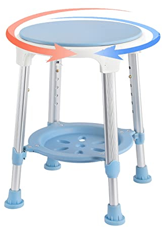 NAIZY Tabouret de Douche Rotatif à 360 ° 42-54cm Chaise de Douche pour Personnes âgées réglable en Hauteur Anti-dérapant avec étagères Tabouret de Salle de Bain Aide à la Douche Amovible