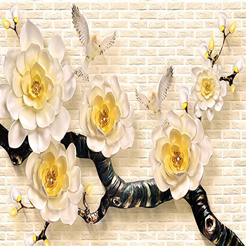 Fototapete 3D Gelbe Blumen & Vögel Wandgemälde Tapete 3D Tapeten Wohnzimmer Schlafzimmer TV Hintergrund Wand Dekoration Größe:W200CMxH175CM