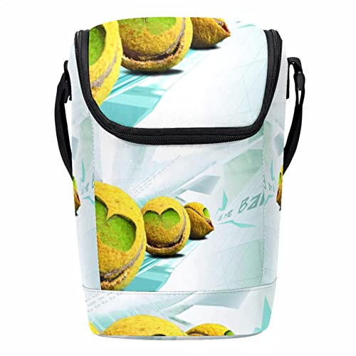 Lonchera reutilizable con pelotas de tenis, lonchera vertical grande con correa ajustable para el hombro