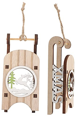 ABOOFAN 2st Weihnachtsschmuck Weihnachtsminiaturen Zum Basteln Weihnachtsschlittenverzierung Rustikaler Christbaumschmuck Holzschlitten Dekor Holzdekore Hölzern Zubehör Büro Weihnachtsbaum