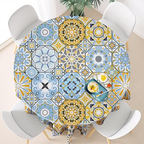 RESPRO Runde Tischdecke 150cm Outdoor Tischdecke, Marokko wasserdichte Tischdecke Waschbar und Abwischbar Landhausstil Antifouling Camping Tischdecke ist für Esstisch, Couchtisch, Gartentisch Geeigne