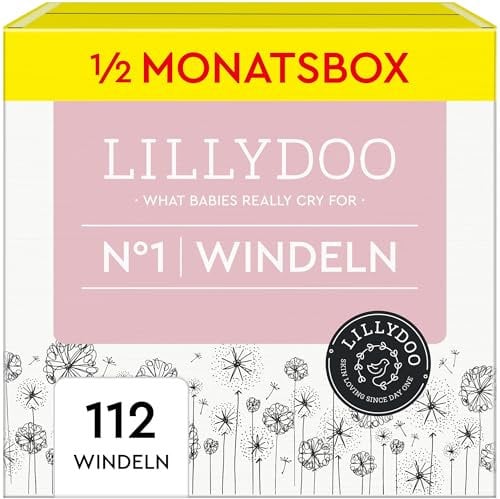 Pañales hipoalergénicos LILLYDOO, talla 1, (2-5 kg), caja de medio mes (112 unidades)