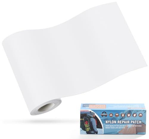 Nylon Selbstklebende Patches, OAZ 1 Rolle 10x160cm Selbstklebender Wasserdichte Reparatur Patch, Nylon Flicken Selbstklebend Weiß, für Zelte, Daunenjacke, Schlafsack, Tasche
