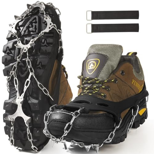 Ice Cleats, Snow Ice Traction Shoe Boot Cleats, True Stainless Steel Spikes and Durable Silicone,Anti - Slip Boots Spikes for Walking, Jogging, Climbing and Hiking (M, 12 Spikes)