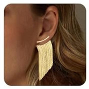 FUNEIA Gold Silver Quasten Ohrringe Damen Frauen Lange Hängend Statement Ohrringe Hypoallergen Leicht Vergoldet Ohrstecker Brautformelle Ohrhänger Hochzeit Brautschmuck