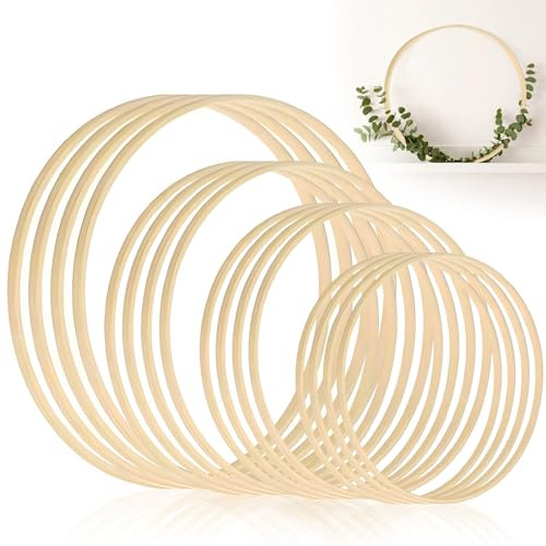 Tulov 16 Stück Holzringe Zum Basteln, Traumfänger Holzringe in 4 Größen, Traumfänger Ringe für Traumfänger, Hochzeitskranzdekoration und DIY (20cm/15cm/10cm/8cm)