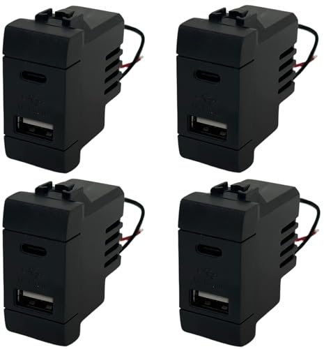 4 Pezzi Presa Interruttori Deviatori, con 2 Prese e Ricarica USB Veloce 2.1A - 2 Uscite (Tipo A + Tipo C) - Compatibile con Bticino Living (4, Presa USB C + USB A 2007)