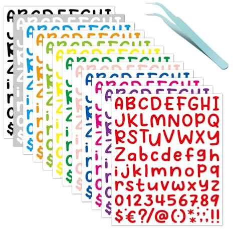 MisFun 12 Blatt Selbstklebende Buchstaben, Buchstaben zum Aufkleber, Klebebuchstaben Wetterfest, Bunte Buchstaben und Zahlenaufkleber, für Dekorationskunst, DIY Handwerk, Alphabet Tabs