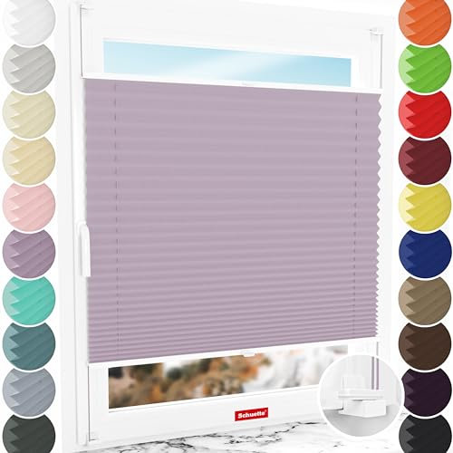 Schuette® Plissee ohne Bohren ● Thermo Kollektion: Pastel Grape (lila) ● 125x120cm (Breite x Höhe) ● Suprafix Faltrollo X Klemmfix Rollo ● Blitzschnelle Montage inkl. Video