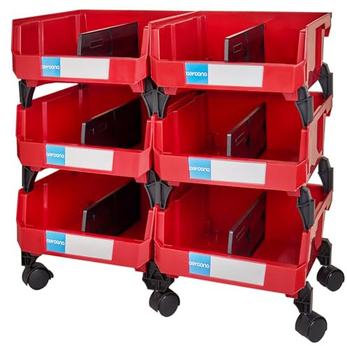 AERCANA Large Stackable Plastic Storage Bins Shelf Tool Bins Workshop Tool Bins Wheeled Garage Organization Bins