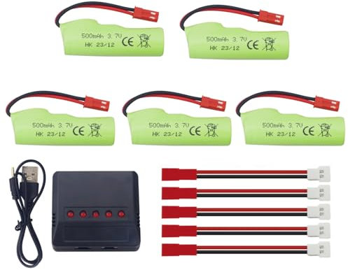 ZYGY 5PCS 3.7V 500mAh Lipo Battery with 5-in-1 Charger for Huina 1337 1338 1516 1517 RC Engineering Vehicle RC Toy Car Battery