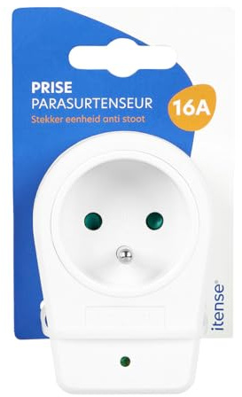 ITENSE - Fiche parasurtenseur, fiche électrique - 16A - Couleur: blanc - Utilisation en intérieur - Produit servant à relier un équipement au réseau électrique - Sécurité enfant - Tension: 230V
