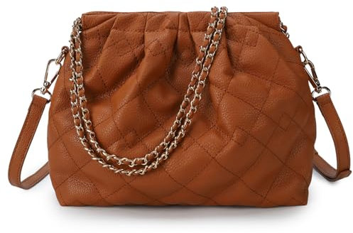 VNFIOEI Handtasche Damen PU-Leder Umhängetasche Groß Schultertasche Quilling Diamantmuster tasche Kettentasche Taschen mit Verstellbare Schultergurte Hobo Crossbody Bag(Braun)