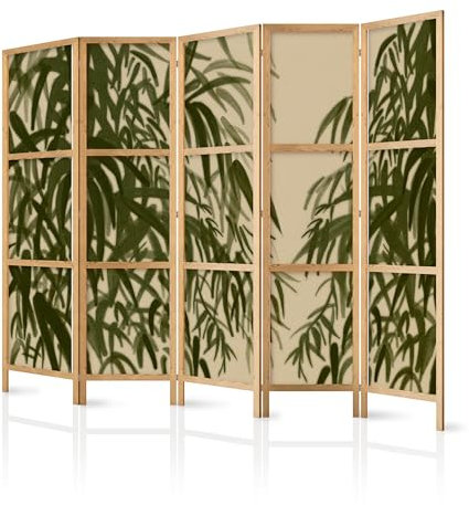 murando - Paravent Innen Raumteiler Holz Botanik Abstrakt 225x172 cm 5-teilig Japanische Trennwand Raumtrenner Room Divider Mobiler Sichtschutz Spanische Wand Raum Abtrennung Natur b-A-10438-bh-b