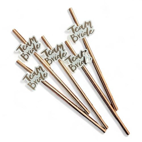 40 Pcs Rose Gold Team Bride Paper Straws - Bachelorette Party, Wedding Engagement, Bridal Shower, Hen Do Decoration Accessories