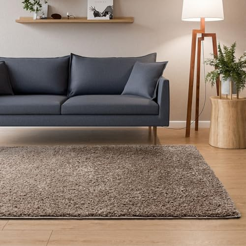 Interiyou Hochflor Teppich Sofia - 200x290 cm Taupe - flauschig und einfarbig - waschbar und rutschfest - weicher Langflor