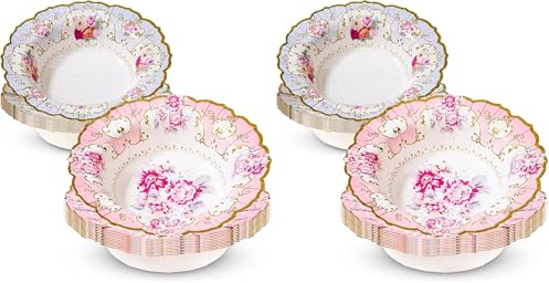 Talking Tables Pack of 24(20cm) Truly Scrumptious Vintage Floral Paper Bowls|Perfect for an Afternoon Tea Party|Serve up Strawberries and Cream in Style|Girls Birthday, Baby Shower, Pink and Blue